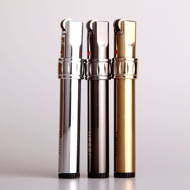 Wholesale JOBON Brand round slim jet lighter CUSTOM LOGO flint stone windproof portable gas butane cigar lighters