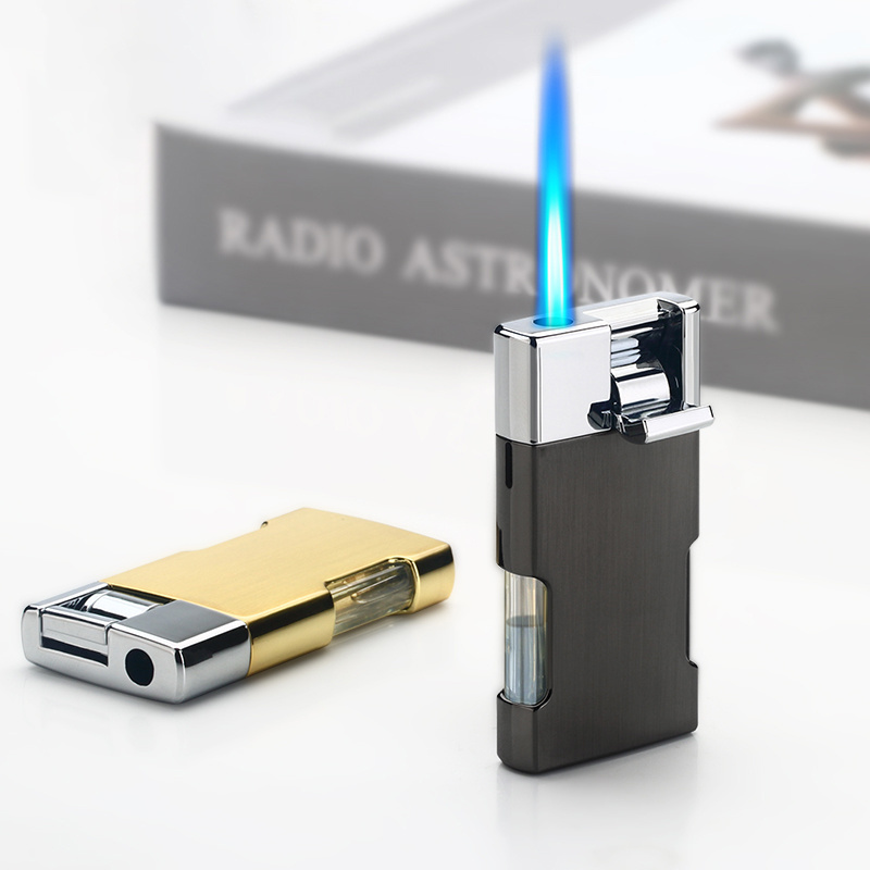 New Arrivals Creative Design Single Jet Flame Night-glowing Visible Gas Tank Wholesale Windproof Cigarette Cigar Torch Lighters