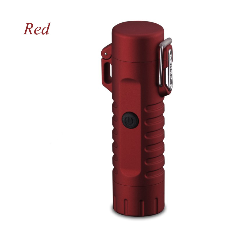 2019 New windproof camping lighter with led flashlight for outdoor USB recharged waterproof lighter