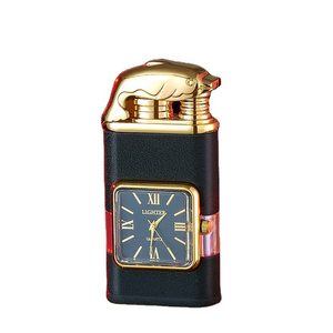 HF618 New Fashion Multi-function Smoking Accessories Clock Lighter Dolphin Switchable Flame Cigarette Cigar Torch Lighters