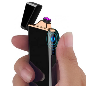 Retail touch sense cigarette lighter electric Cross arc lighter with led battery display usb recharge custom lighter