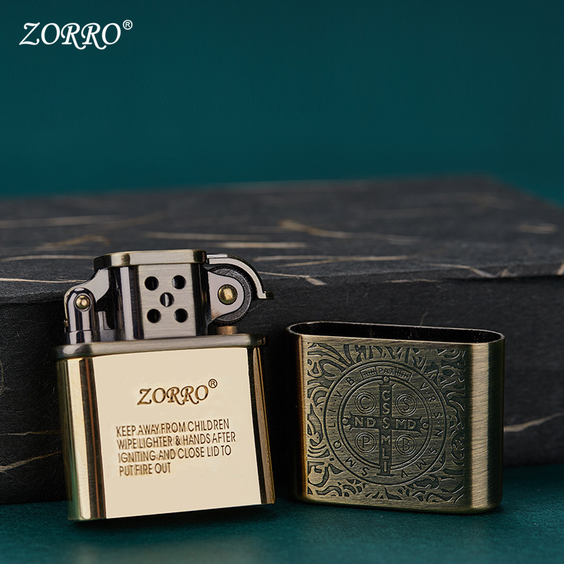 Classic ZORRO Brand Brass wholesale cigarette kerosene lighter CUSTOM LOGO refillable flint stone cigar metal oil lighters