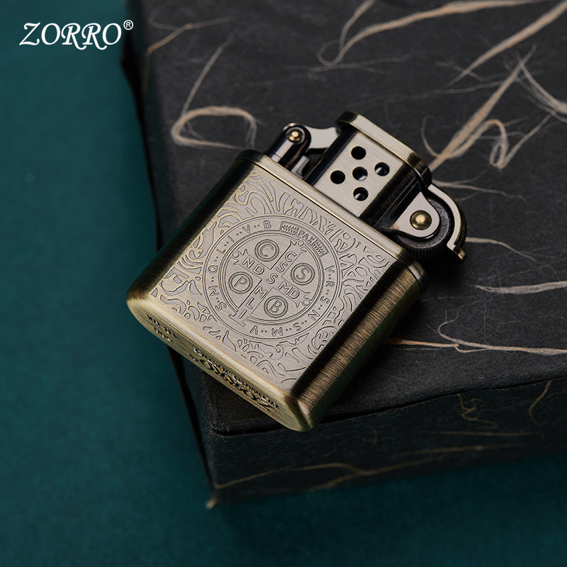 Classic ZORRO Brand Brass wholesale cigarette kerosene lighter CUSTOM LOGO refillable flint stone cigar metal oil lighters