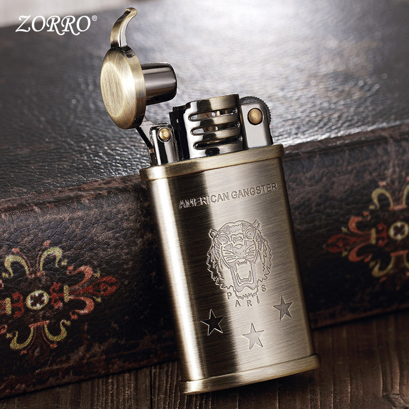 Wholesale ZORRO BRAND kerosene lighter brass oil refillable classic flint ignition tiger cigarette cigar lighters