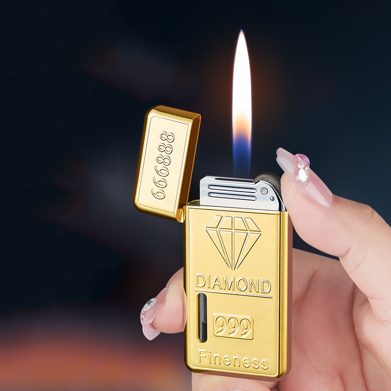 ZD1013 Portable Windproof Lighters barbecue visible gas tank Gold Bar Smoking Accessories Cigarette cigar torch lighter