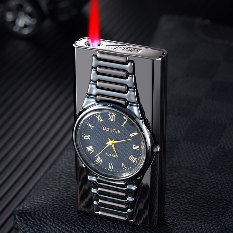 Party Supplies Novelty Lighter Red Flame Torch Quartz Watches Smoking Accessories Metal Cigarette Cigar Lighters