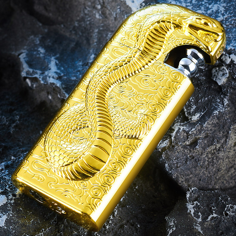 HB909 Double fire direct conversion open flame inflatable lighter metal three-dimensional relief Snake men's lighter