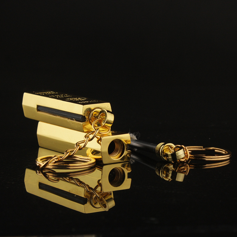 Gold Permanent Match Lighter Luxury Key Chain Smoking Accessories Old Fashion Refillable Portable Metal Cigar Cigarette Lighters