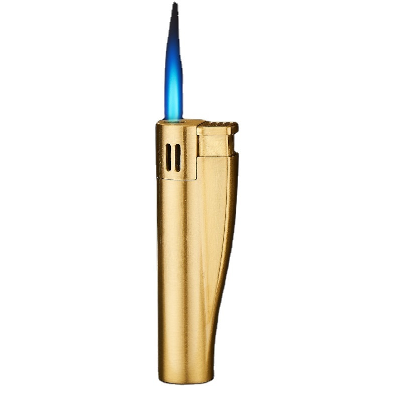 Wholesale Cylindrical metal electronic ignition windproof jet lighter blue flame cigar butane micro torch lighter