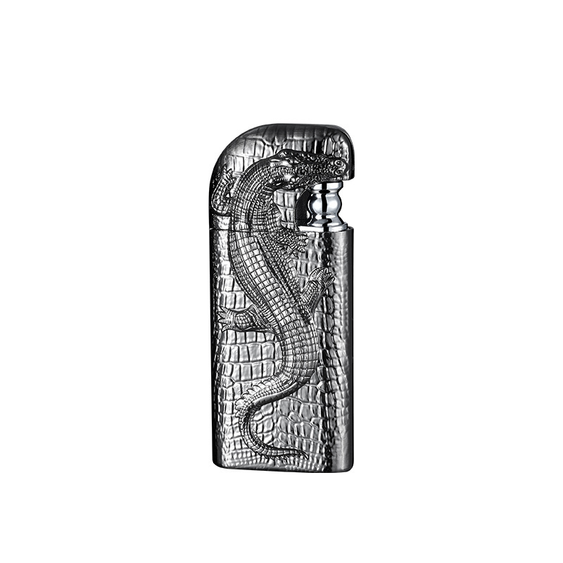 HB909 Double fire direct conversion open flame inflatable lighter metal three-dimensional relief Crocodile men's lighter