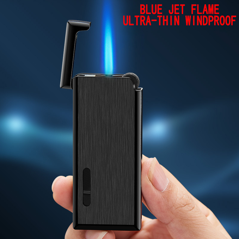 Wholesale high quality torch blue flame windproof lighter Ultra-thin adjustable electroplating small lighter