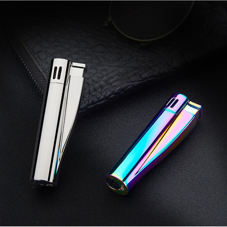 Wholesale Cylindrical metal electronic ignition windproof jet lighter blue flame cigar butane micro torch lighter