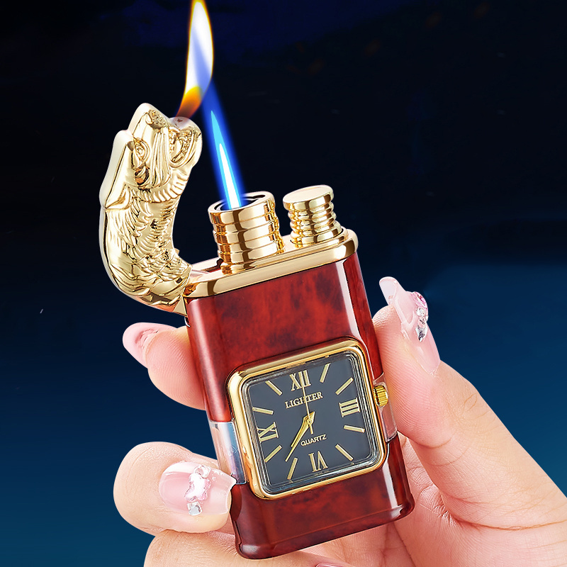 HF618 New Fashion Multi-function Smoking Accessories Clock Lighter Tiger Switchable Flame Cigarette Cigar Torch Lighters