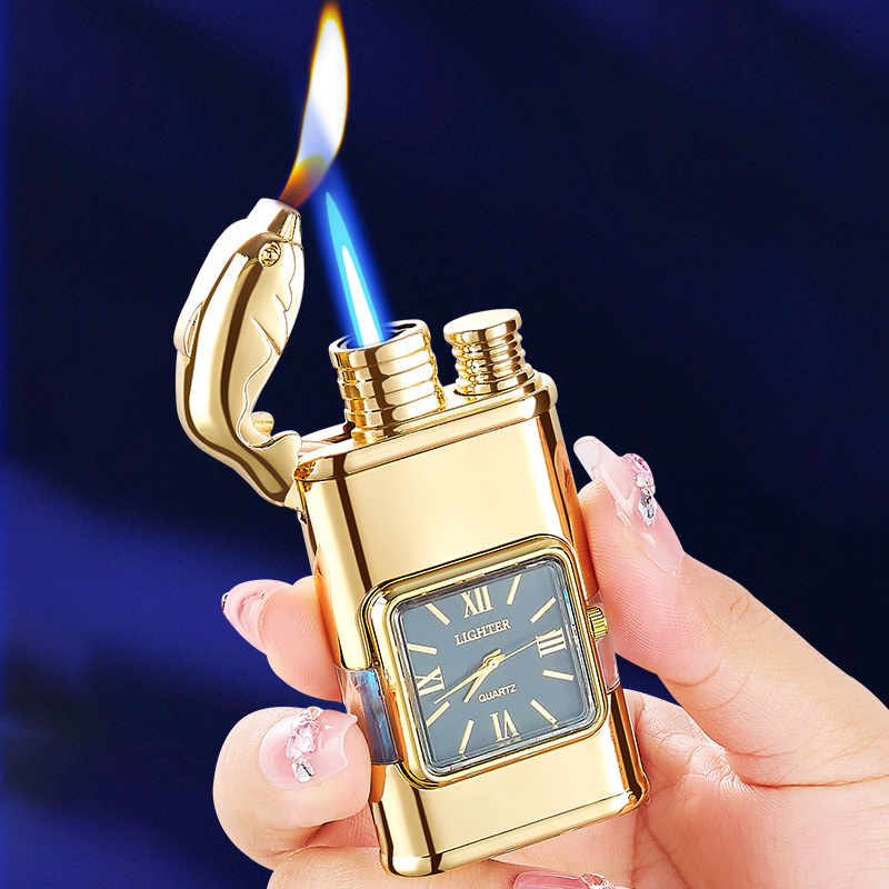 HF618 New Fashion Multi-function Smoking Accessories Clock Lighter Dolphin Switchable Flame Cigarette Cigar Torch Lighters