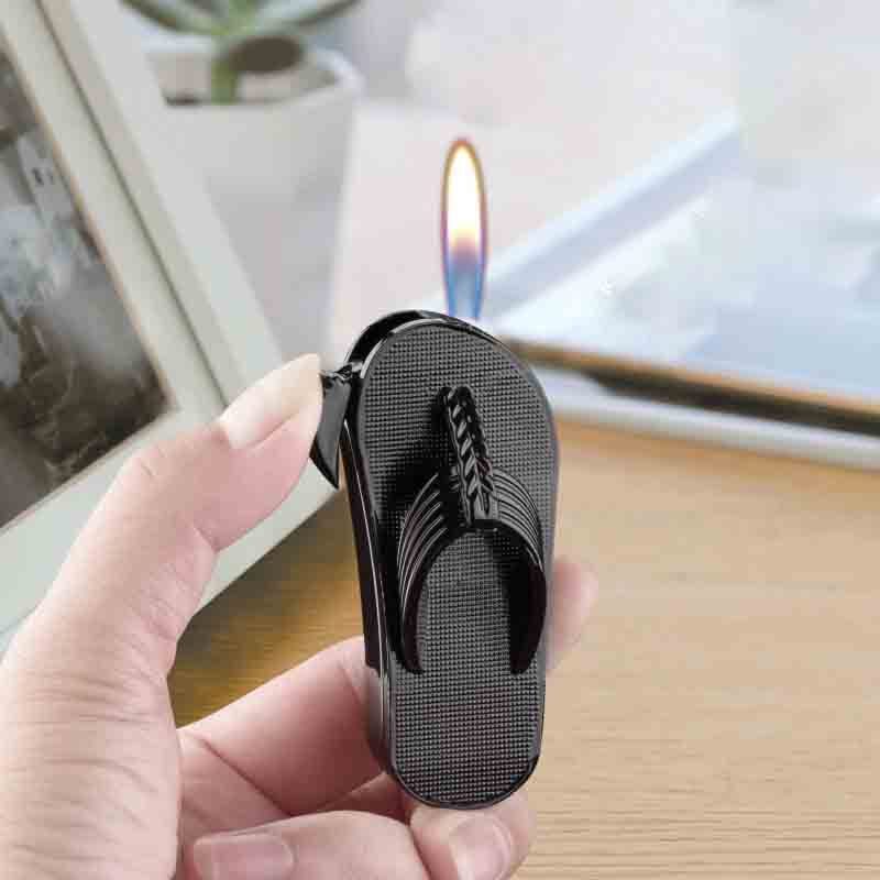 New arrivals creative design gas lighter slippers display box butane refillable wholesale funny toy portable cigarette lighters