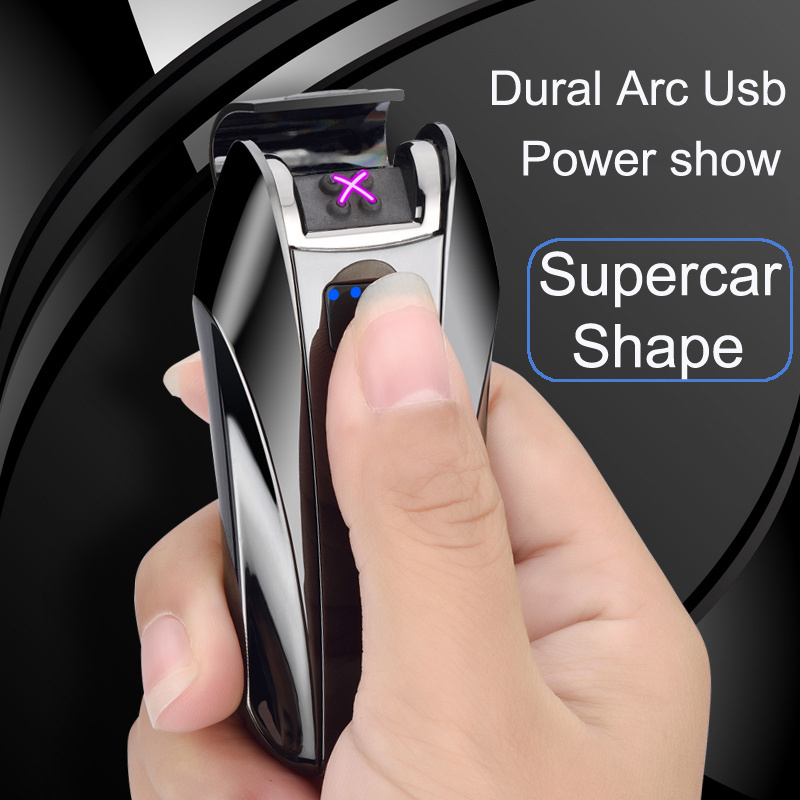 2018 Fashion supercar style double arc lighter for cigarette metal usb electronic lighter