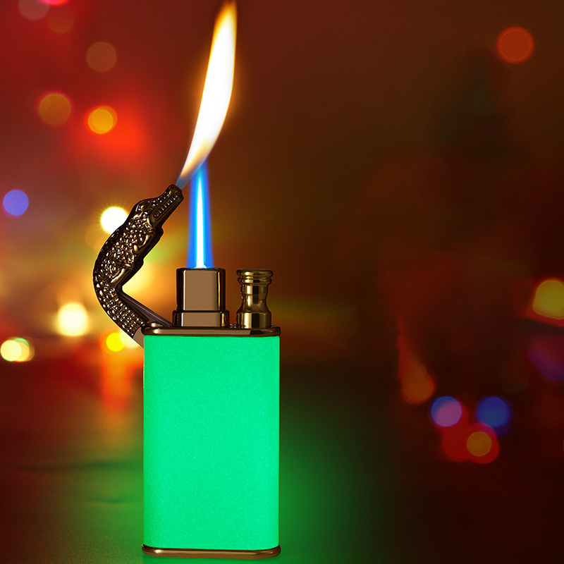 Hot Selling Unique Party Supplies Night-glowing Jet Lighter Crocodile Shape Switchable Flame Windproof Cigarette Cigar Lighters