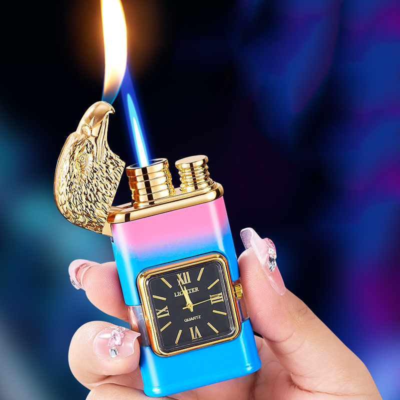 HF618 New Fashion Multi-function Smoking Accessories Clock Lighter Eagle Switchable Flame Cigarette Cigar Torch Lighters