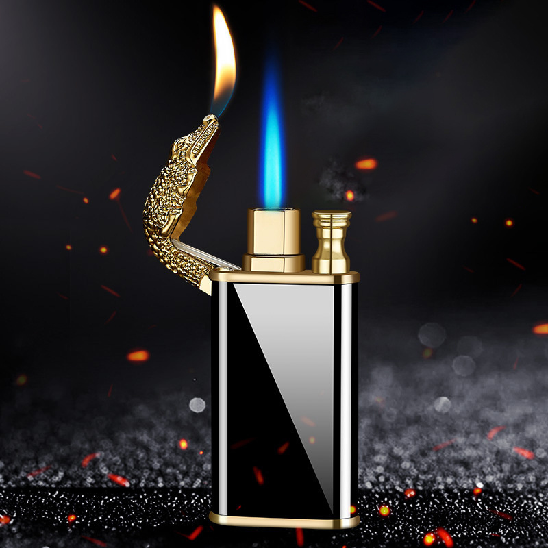 Hot Selling Unique Party Supplies Night-glowing Jet Lighter Crocodile Shape Switchable Flame Windproof Cigarette Cigar Lighters