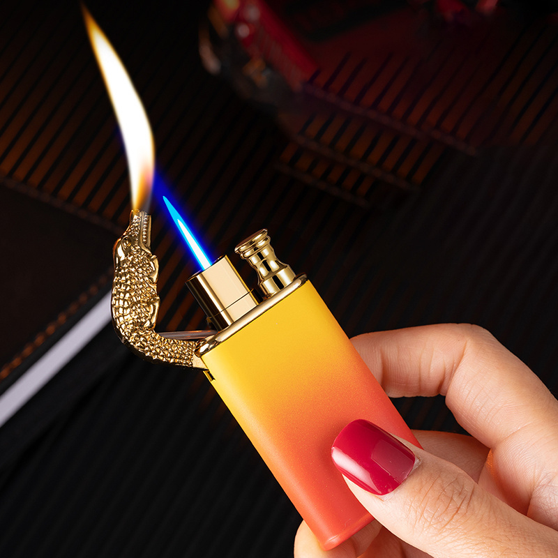 New Arrival Hot Selling Crocodile Lighter Gradient Ramp Mixed Color Flame Switchable Jet Torch Cigar Cigarette Lighters