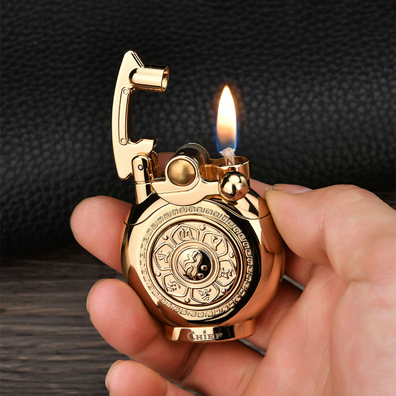 CHIEF Brand Kerosene Lighter Buddhism motto fashion engraved classic turntable automatic ignition retro cigarette lighters