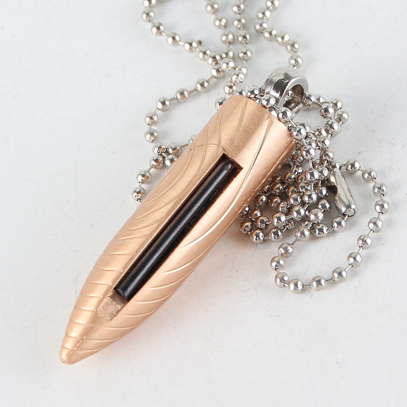 2019  Metal oil matchstick lighter with Necklace rope fashion gold color  bullet style match lighter