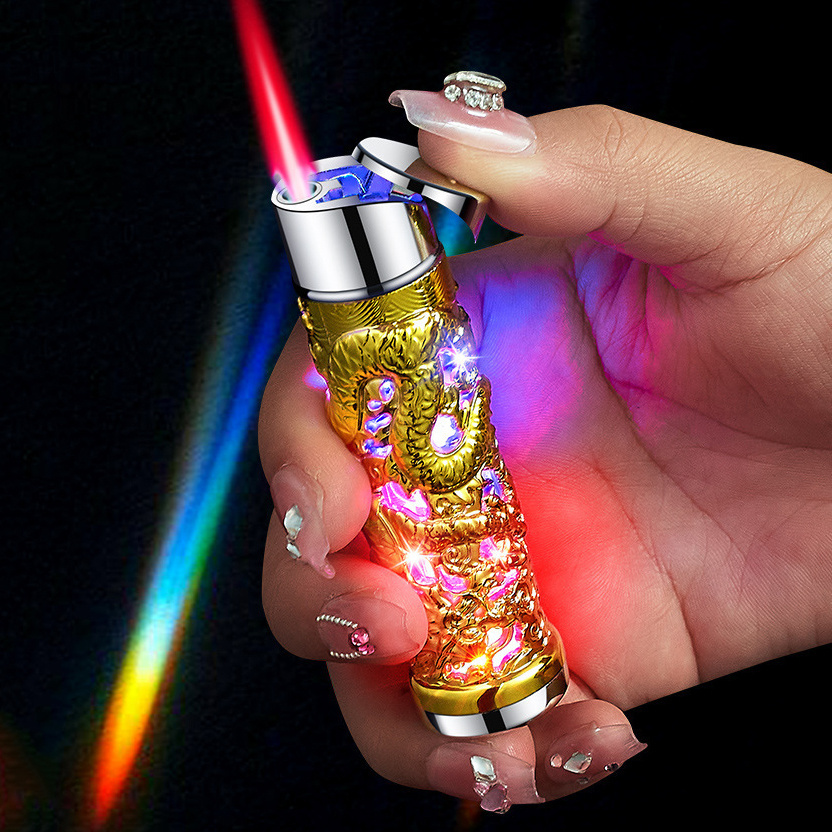 H032 Windproof Single Red Flame Lighters Dragon Smoking Accessories Metal Cigarette cigar torch lighter