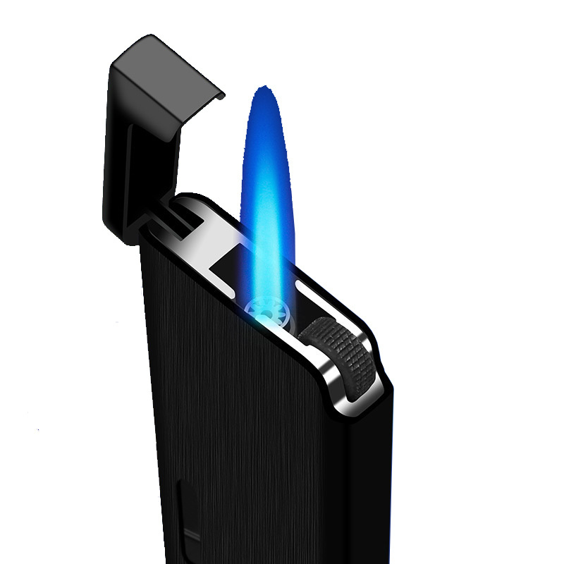 Wholesale high quality torch blue flame windproof lighter Ultra-thin adjustable electroplating small lighter