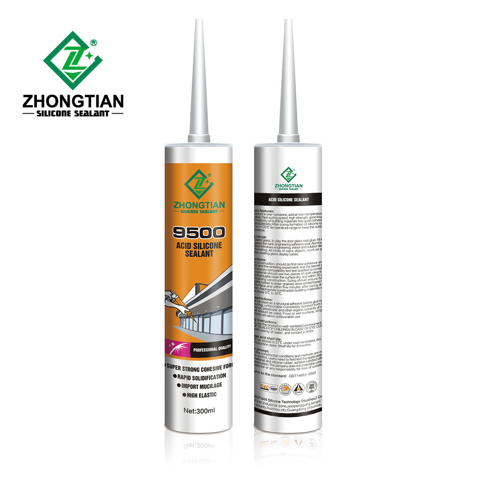 ZHONGTIAN Roof Sealant Material Glass Glue 100% Silicone Silicone Tube Transparent Super Soft Silicone Hot Sale Waterproof White