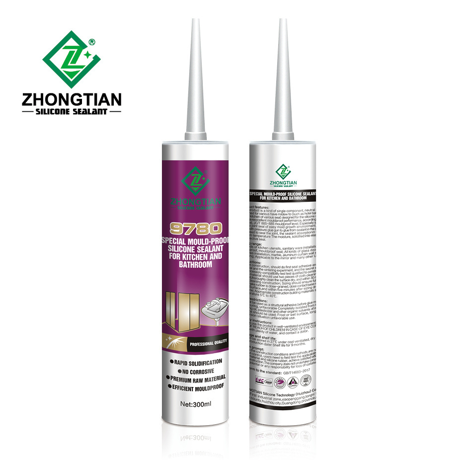 High Quality Waterproof Neutral High Temperature Resistance Paste Bathroom Silicone Adhesive Sealant ZHONGTIAN9780 300ML