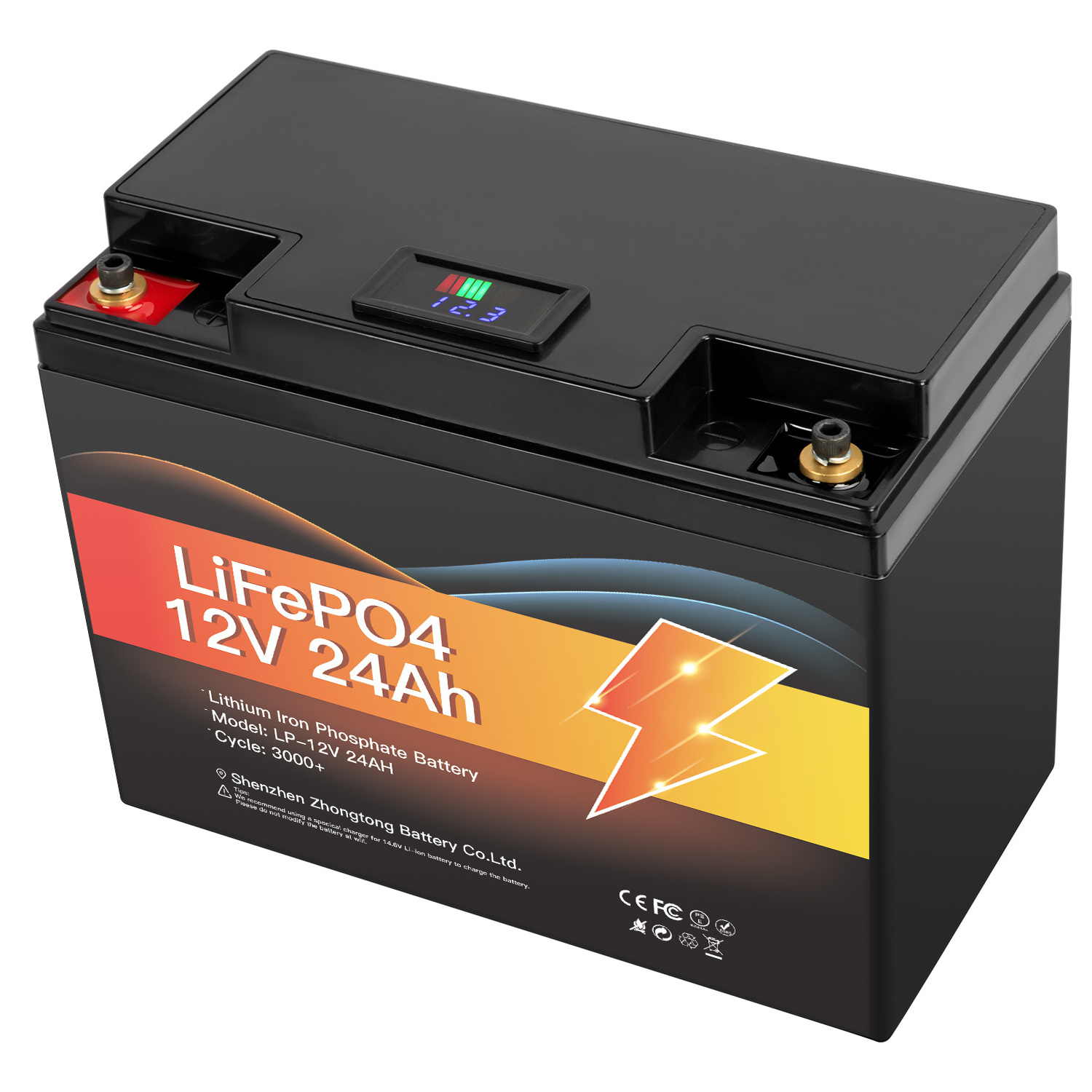 Lifepo4 12v 24ah Deep Cycle Battery Pack Rechargeable Solar Lithium Ion Phosphate Pack with LED display