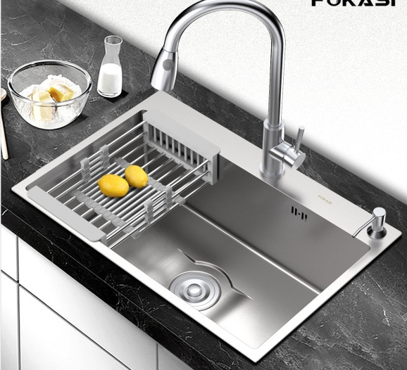 Wholesale hot selling 304 stainless steel intelligent waterfallmultifunction kitchen sink silver kitchen faucet sink metal