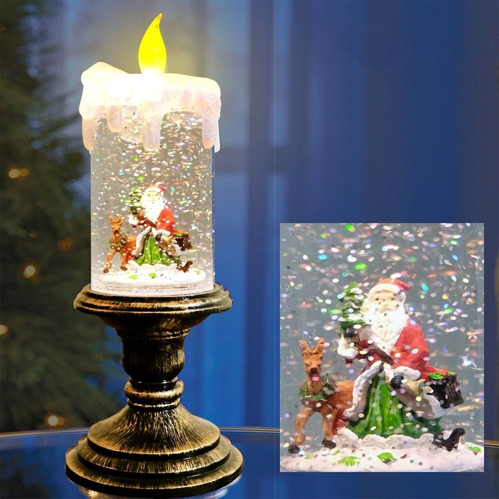 Christmas Glass Snow Globe Candle Glass with Oil Lantern