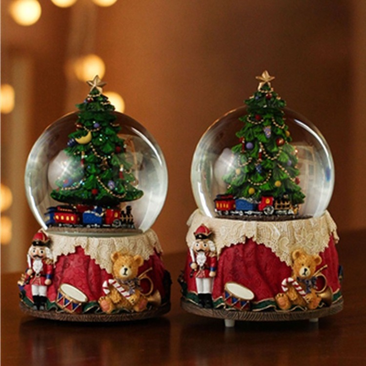 Nutcracker and Teddy Bear Music Colorful Internal Rotation Snow Globe for Christmas