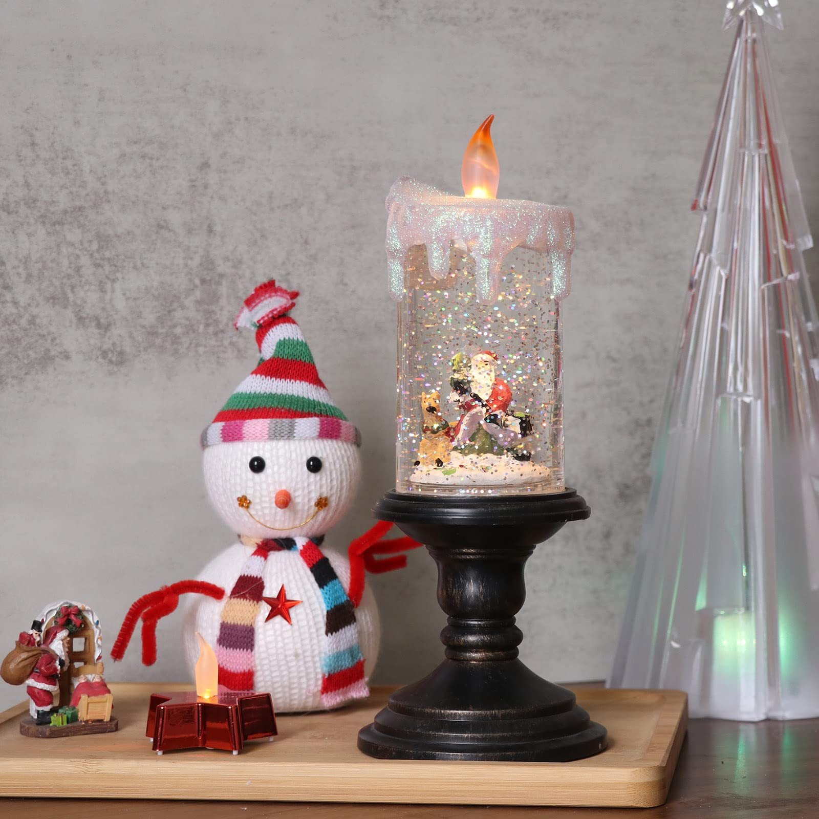 Christmas Glass Snow Globe Candle Glass with Oil Lantern