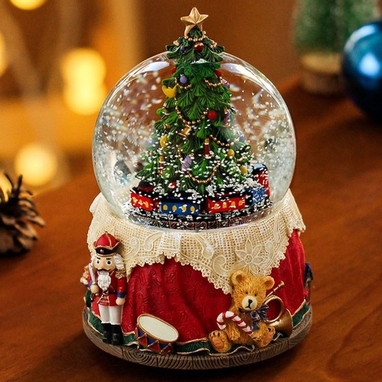 Nutcracker and Teddy Bear Music Colorful Internal Rotation Snow Globe for Christmas