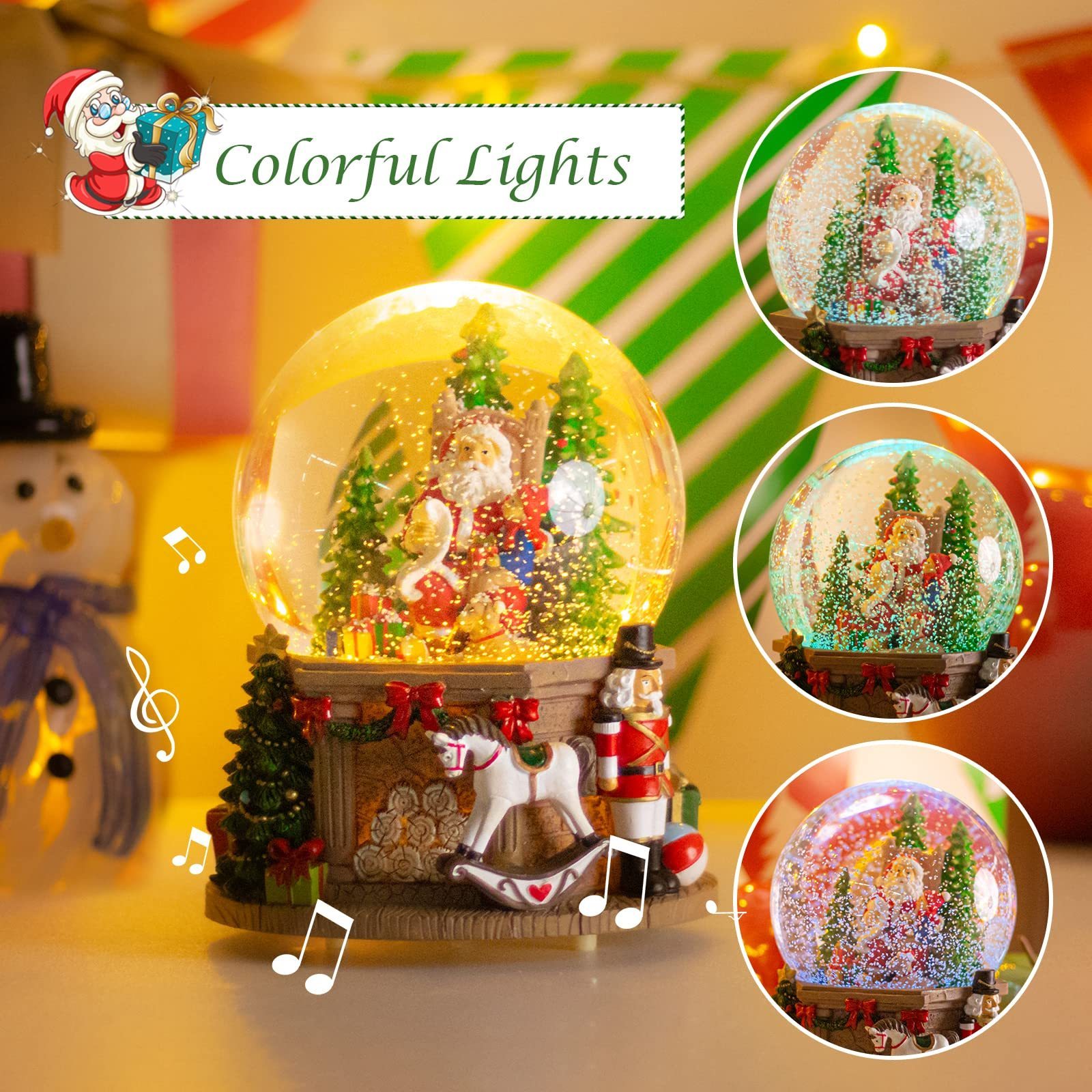 Snow Globe Christmas Musical - Santa Claus Christmas Tree Water Snowball 7 Colo light change music box Christmas Decoration