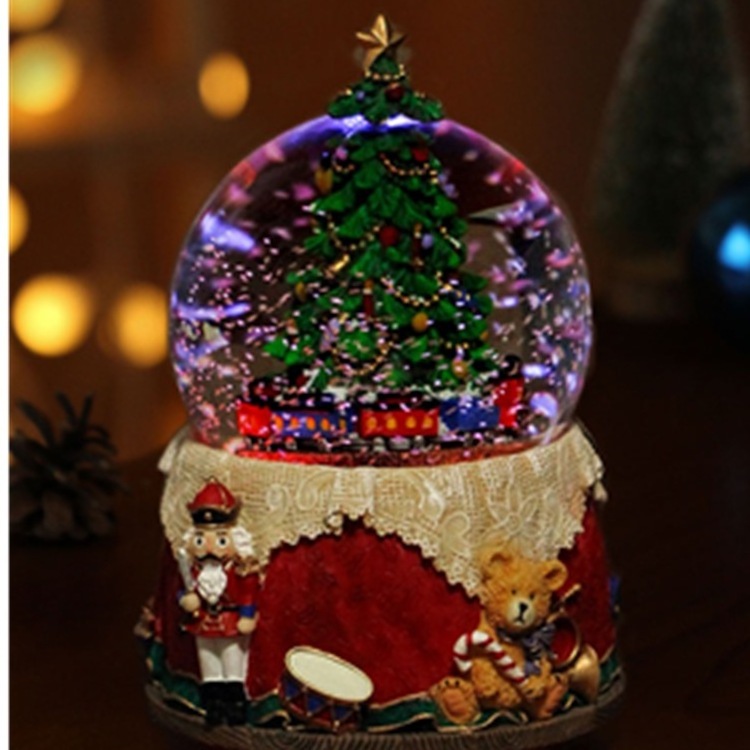 Nutcracker and Teddy Bear Music Colorful Internal Rotation Snow Globe for Christmas