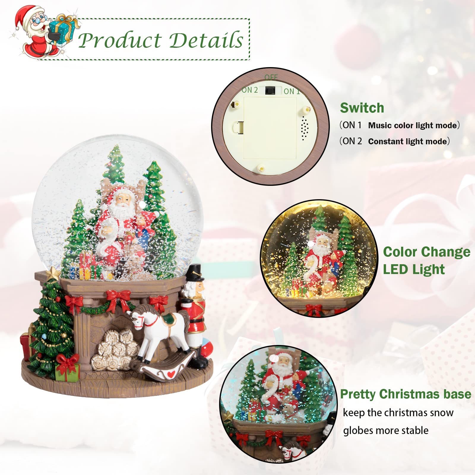 Snow Globe Christmas Musical - Santa Claus Christmas Tree Water Snowball 7 Colo light change music box Christmas Decoration