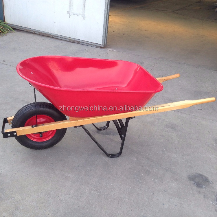 WH6601 steel tray and heavy duty wooden handle wheelbarrow