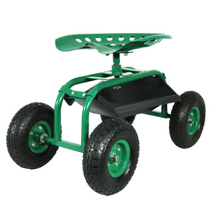 Rolling Garden Cart with 360-Degree Swivel Seat & Tool Tray