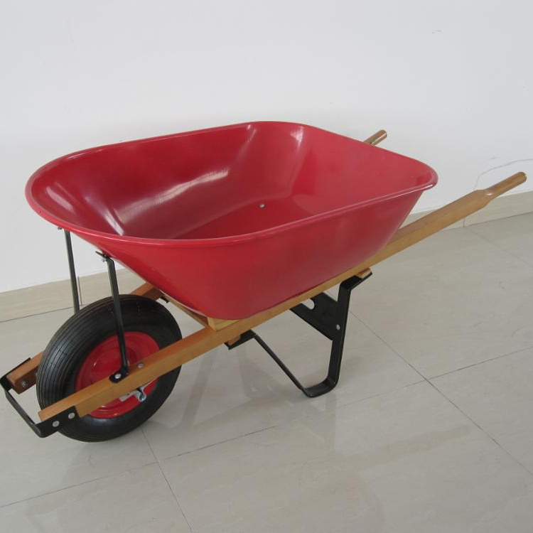 WH6601 steel tray and heavy duty wooden handle wheelbarrow