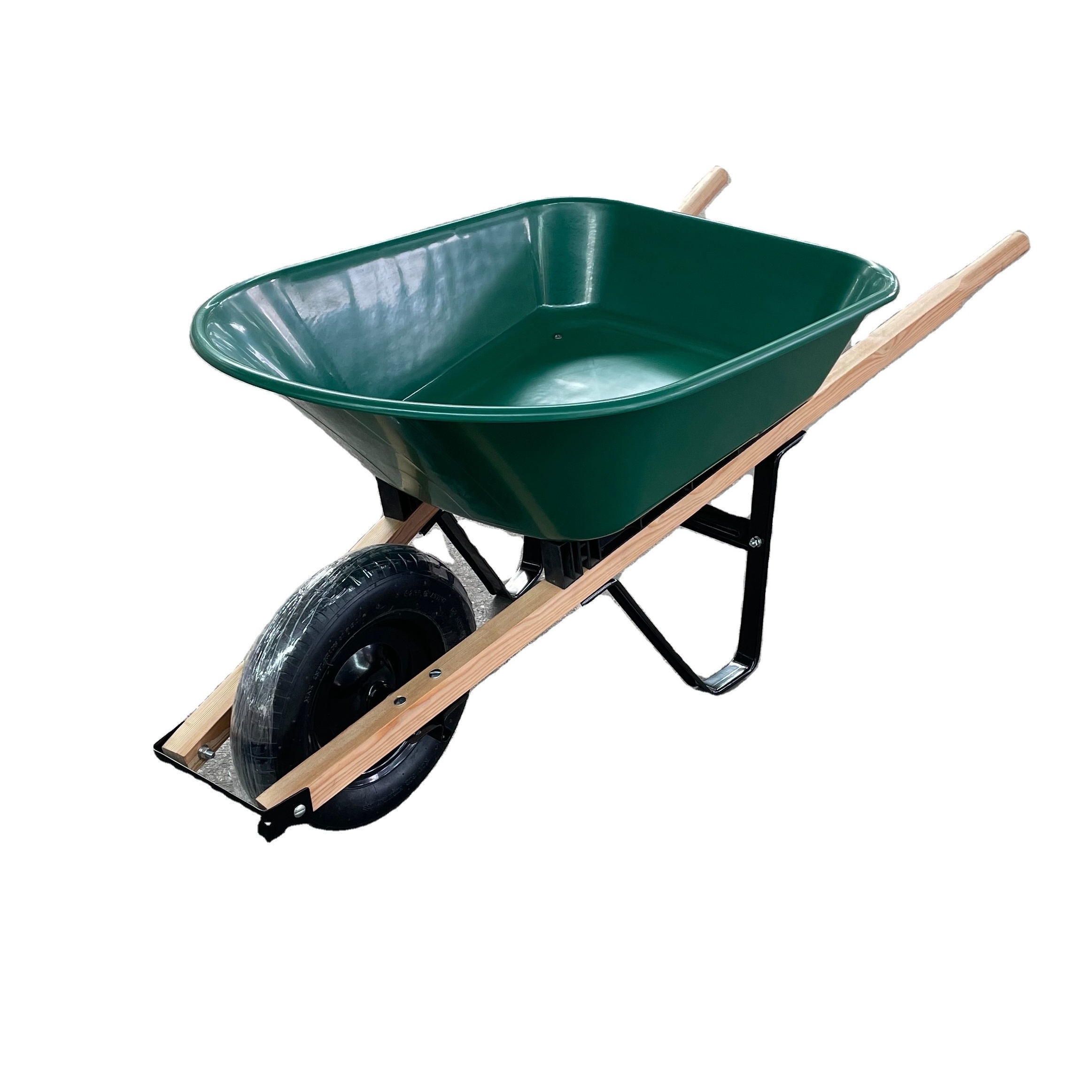 WH6601 steel tray and heavy duty wooden handle wheelbarrow