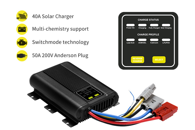 12 Volt 4wd AGM GEL Lead Acid Calcium Lifepo4 Battery Charger 40A DC to DC Battery Charger with Solar Input