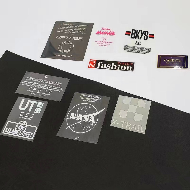 Custom Brand Name Silk Screen Printed Heat Transfer Neck Labels Wholesale Wash Care T-Shirt Clothing and Textile Labels