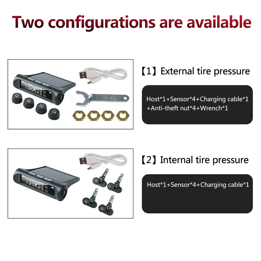 Solar Charged Tpms Internal/external Monitor Top Sell Tpms Tire Pressure Monitoring System With Hd Digital Color Lcd Display