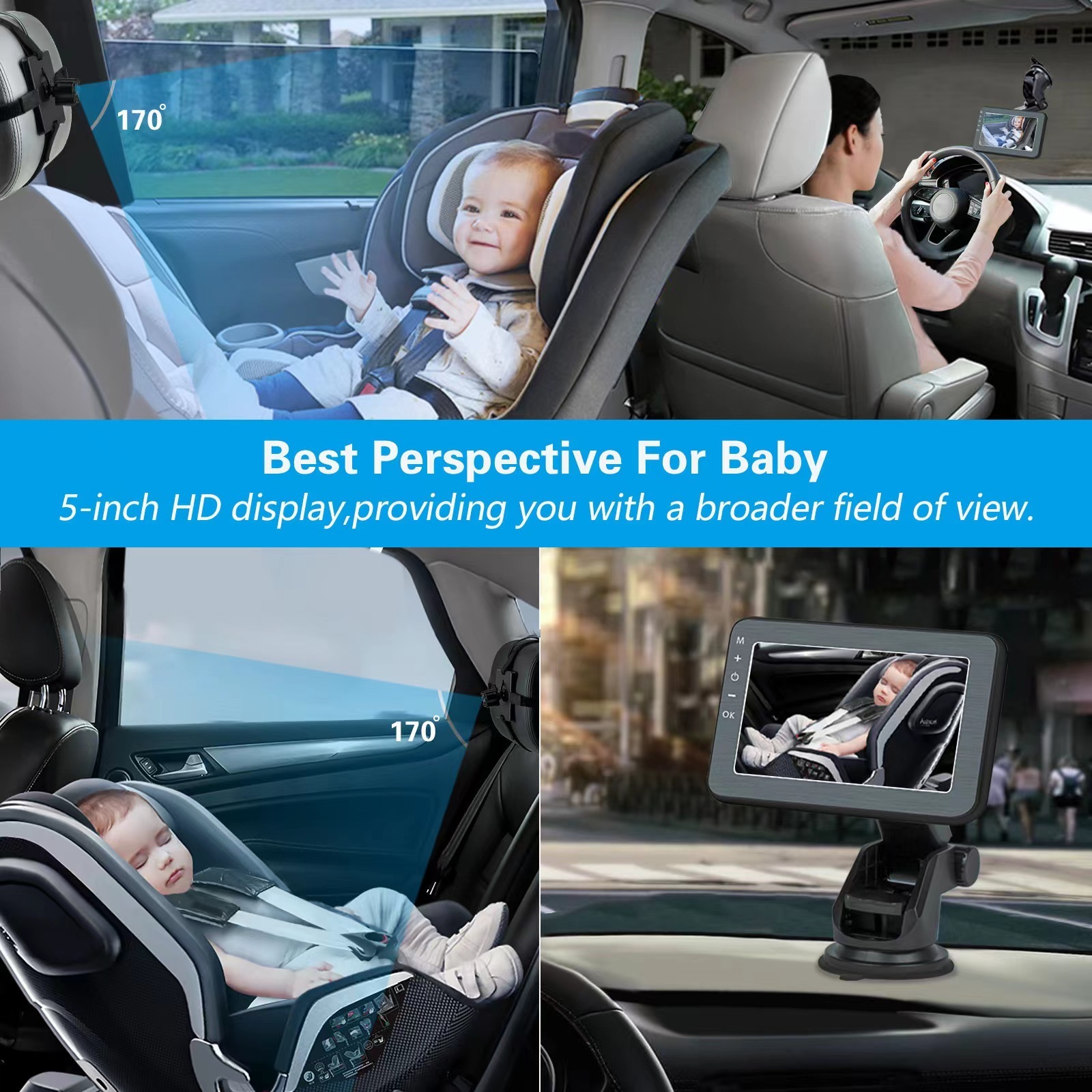 Amazon Hot Selling 2023 5inch Car Baby Mirror Monitor Back Seat Baby Car Camera Monitoring Video for Viewing Baby