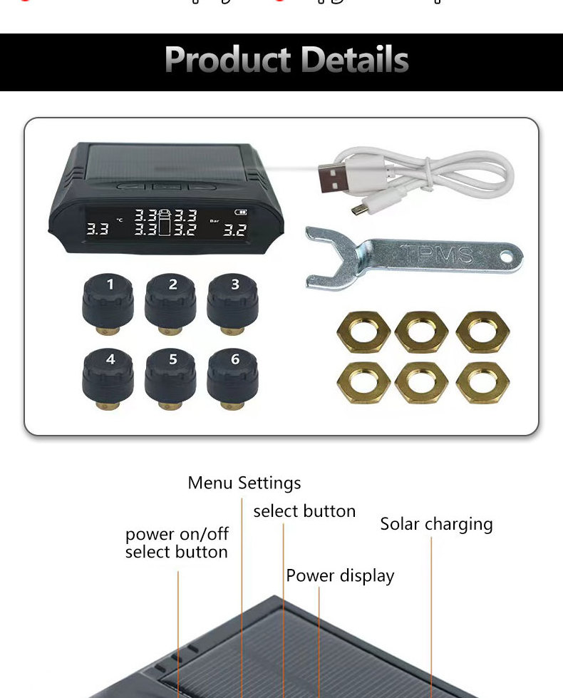 Hot Sale Sensor Tpms Universal Agricultural Tool 6 Wheels External Solar Car Tpms Tire Pressure Monitoring System for Truck Rv