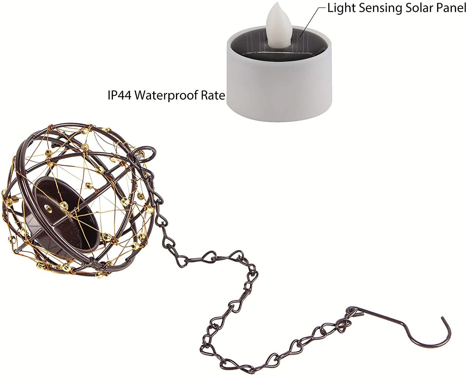 Solar Lights Beaded Copper Wire Ball Candle Holder Outdoor LED Candle Light