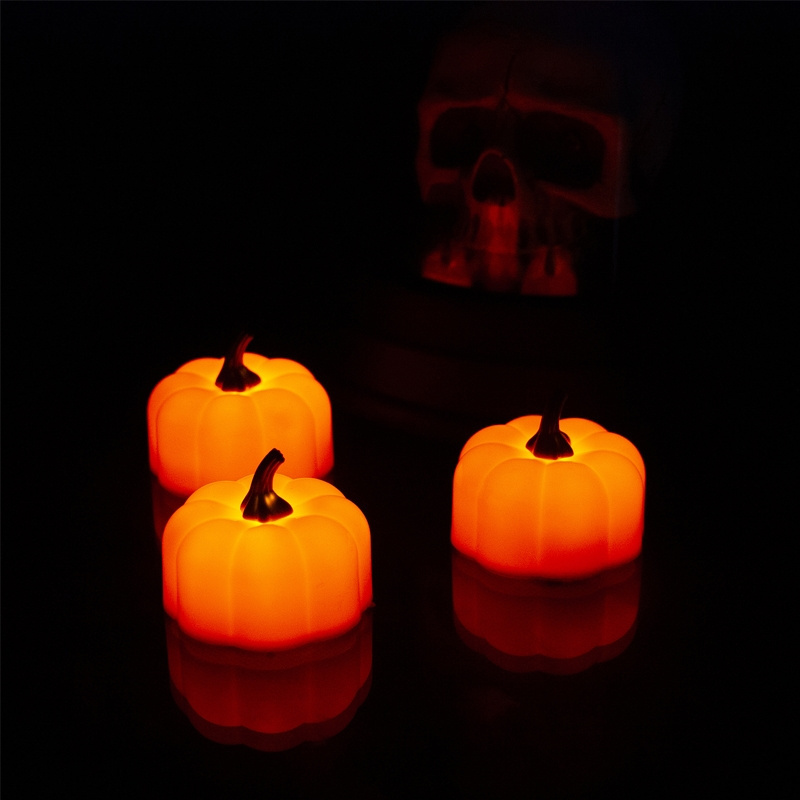 Warm White LED Battery Operated Candles Halloween Decoration Pumpkin Tea Lights